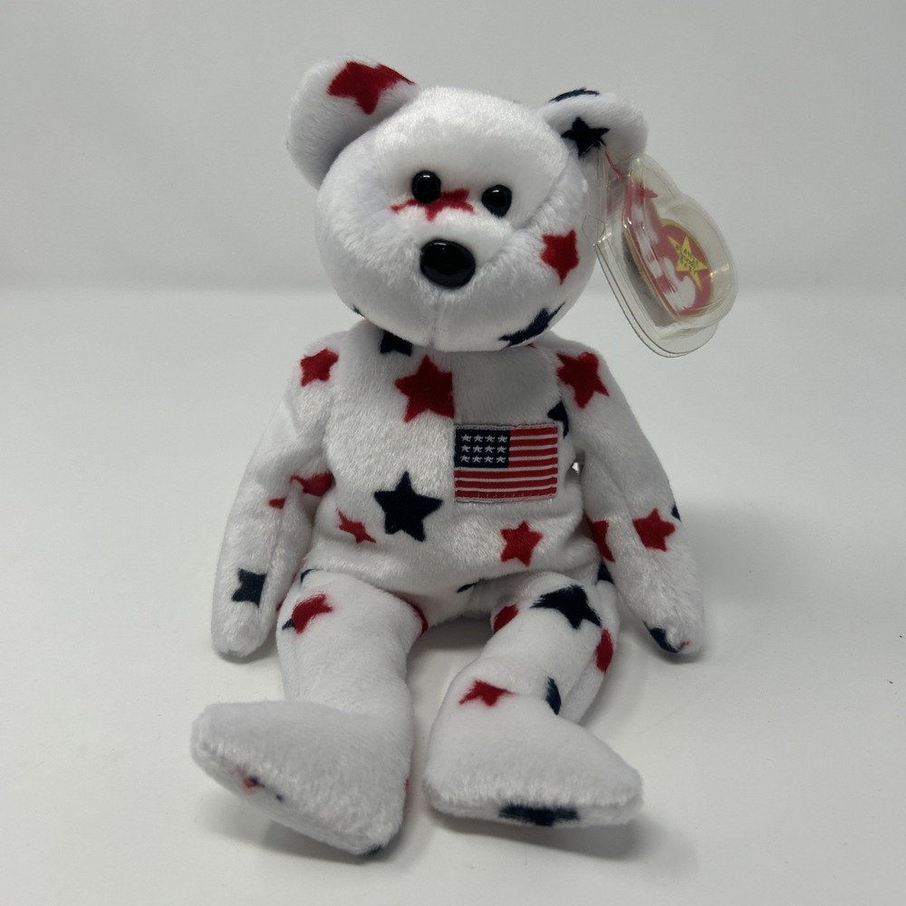 Vintage NWT TY Beanie Baby Glory the Patriotic Bear 1998 W/ Tag Protector